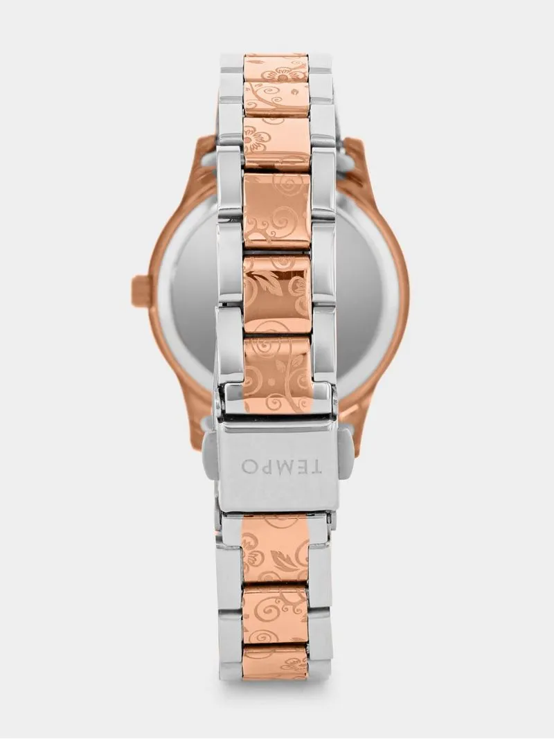 Tempo Women’s Two-Tone Flower Design Bracelet Watch