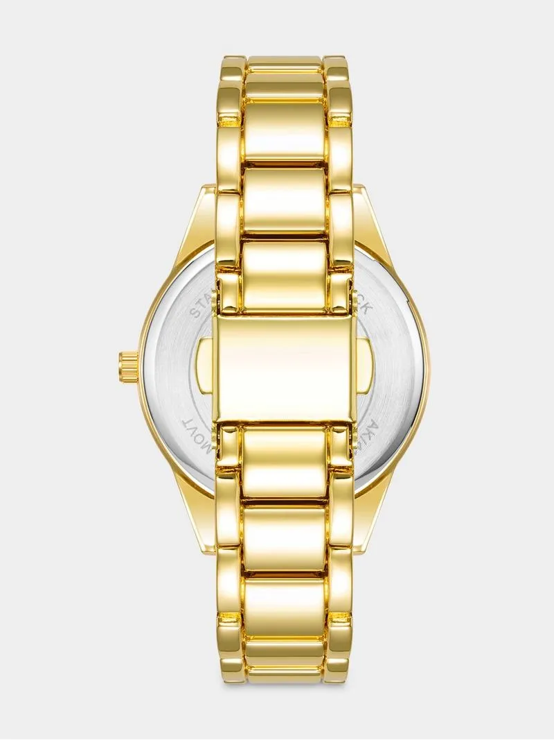 Anne Klein Women's Gold Plated Round Bracelet Watch