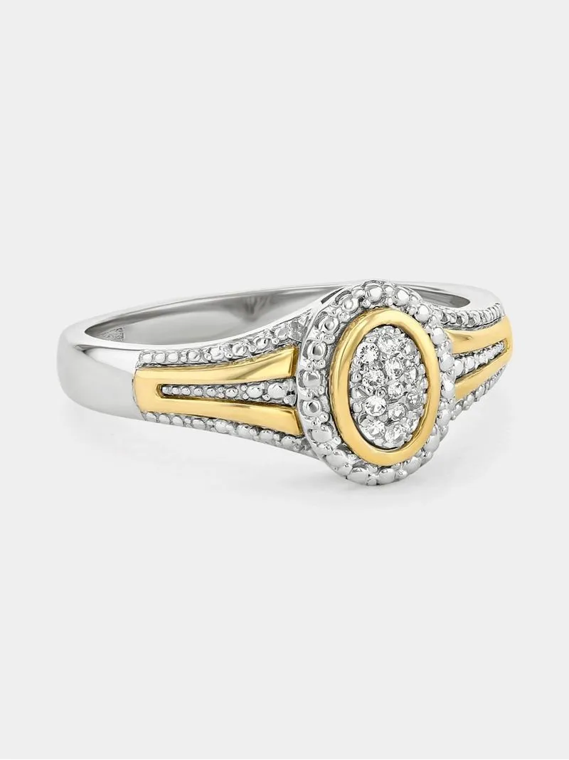 Yellow Gold & Sterling Silver Diamond & Created Sapphire Oval Halo Ring