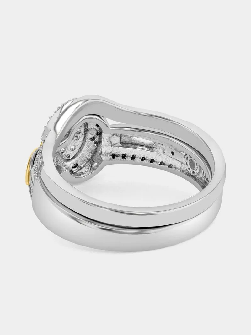 Yellow Gold & Sterling Silver Diamond & Created Sapphire Oval Halo Infinity Twinset Ring
