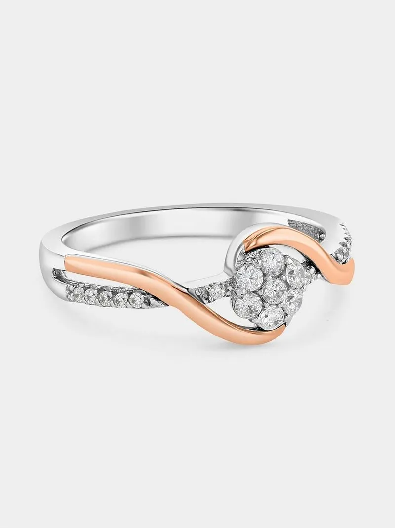 Rose Gold & Sterling Silver Lab Grown Diamond Cluster Embrace Ring