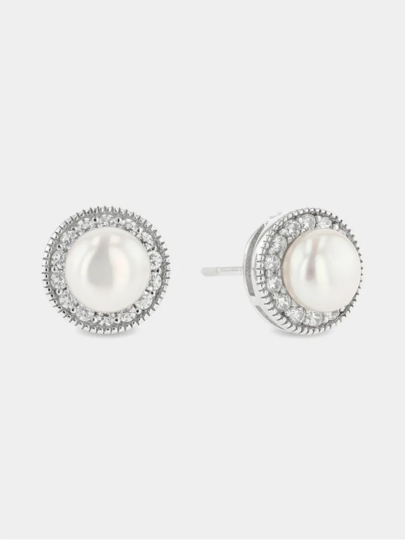 Sterling Silver Vintage-Inspired Pearl Stud Earrings