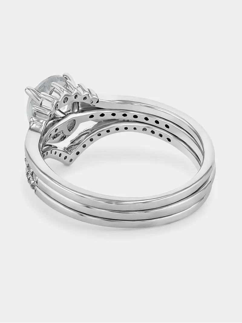 Sterling Silver Cubic Zirconia Pear Wishbone Triple Set Ring
