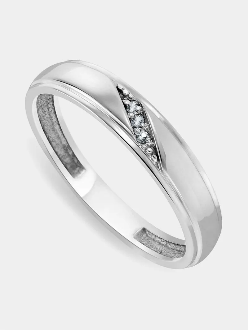 White Gold & Diamond Men's Diagonal Design Wedding Band