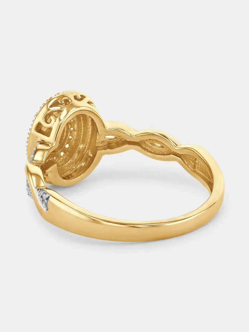 Yellow Gold 0.13ct Diamond Oval Halo Cluster Ring