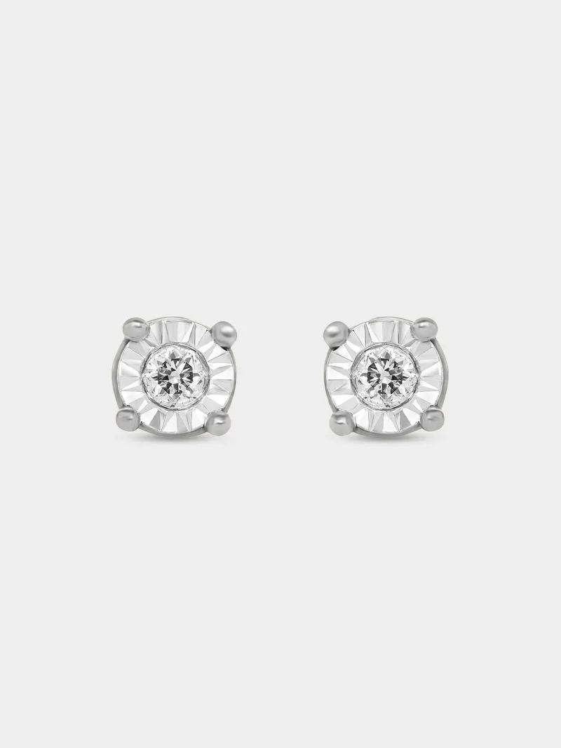 White Gold Diamond Illusion Solitaire Stud Earrings