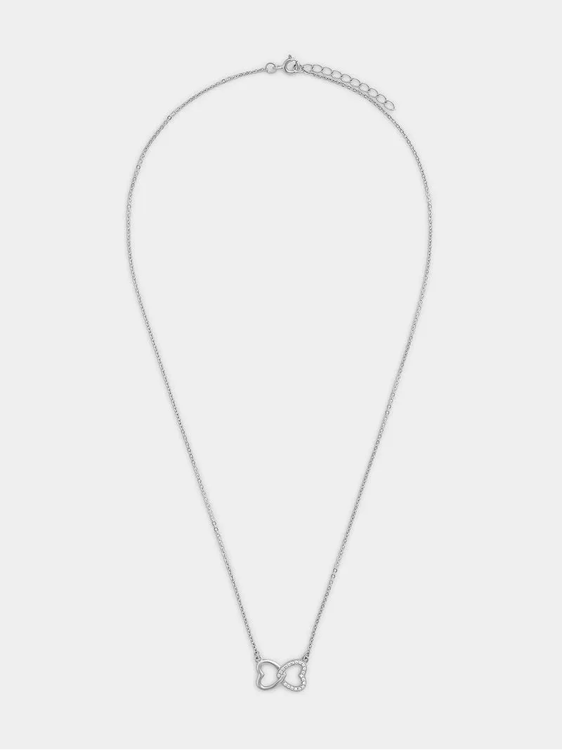 Sterling Silver Cubic Zirconia Linked Hearts Pendant