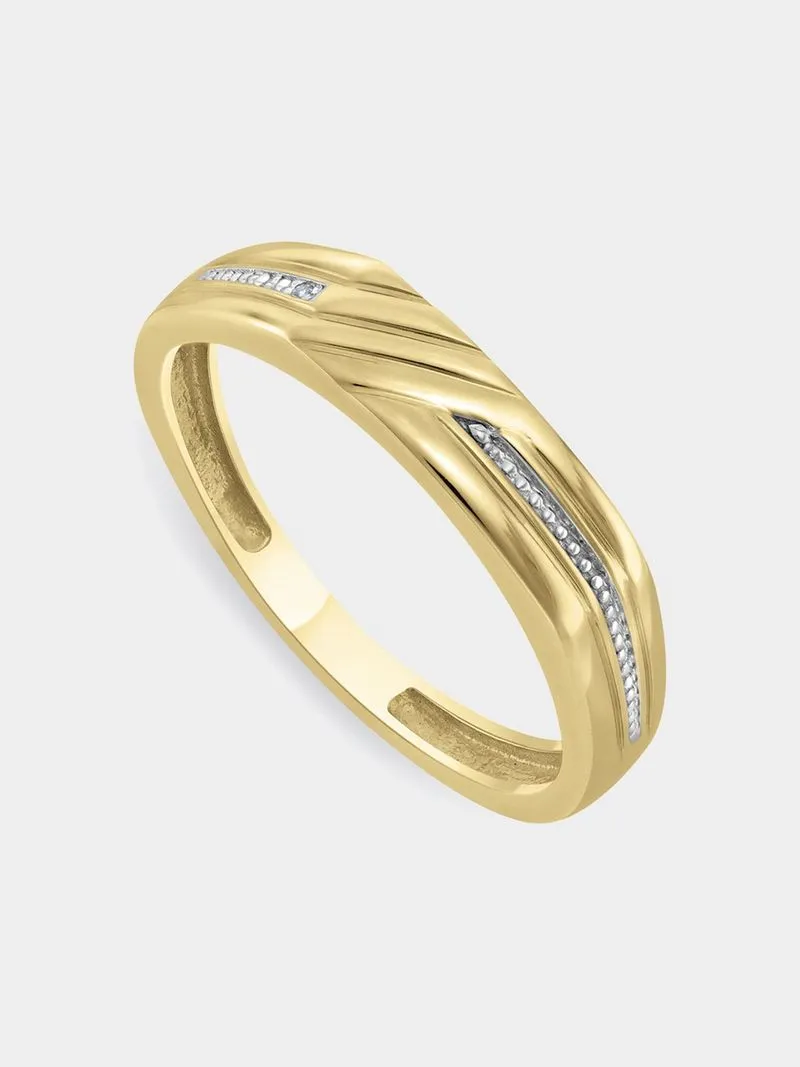 Yellow Gold Diamond Men’s Geometric Design Wedding Band