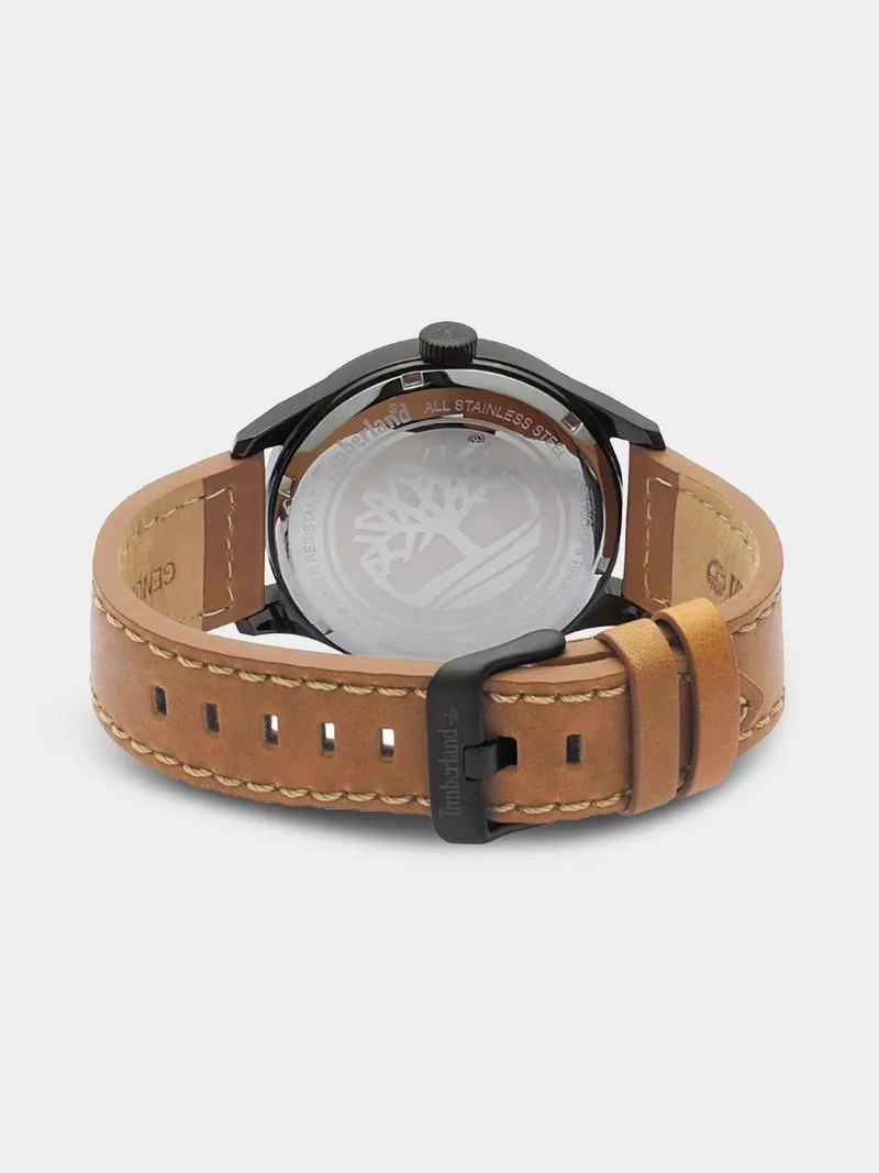 Timberland Blake Black Plated Black Dial Tan Leather Watch