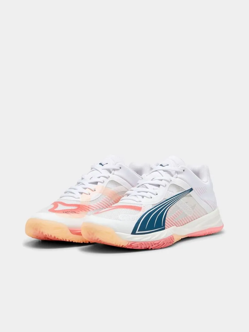 Womens Puma Accelerate Nitro SQD White/Peach Court Shoes