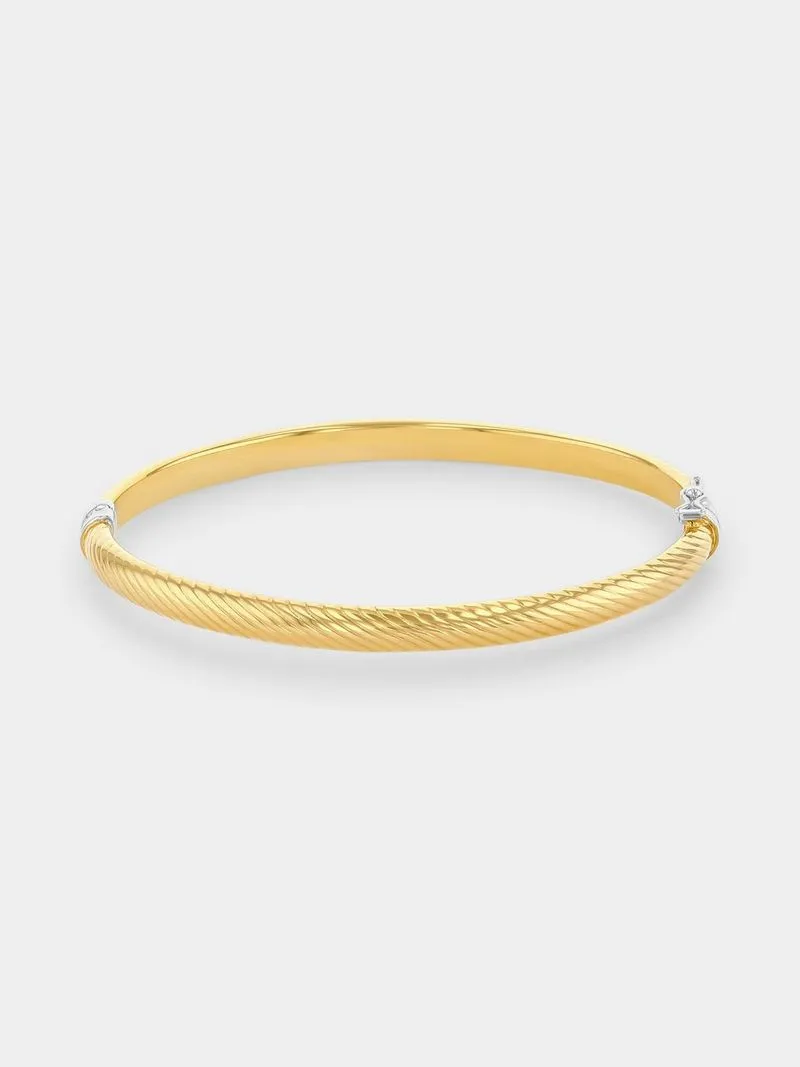 Yellow Gold & Sterling Silver Oval Fluted Bangle