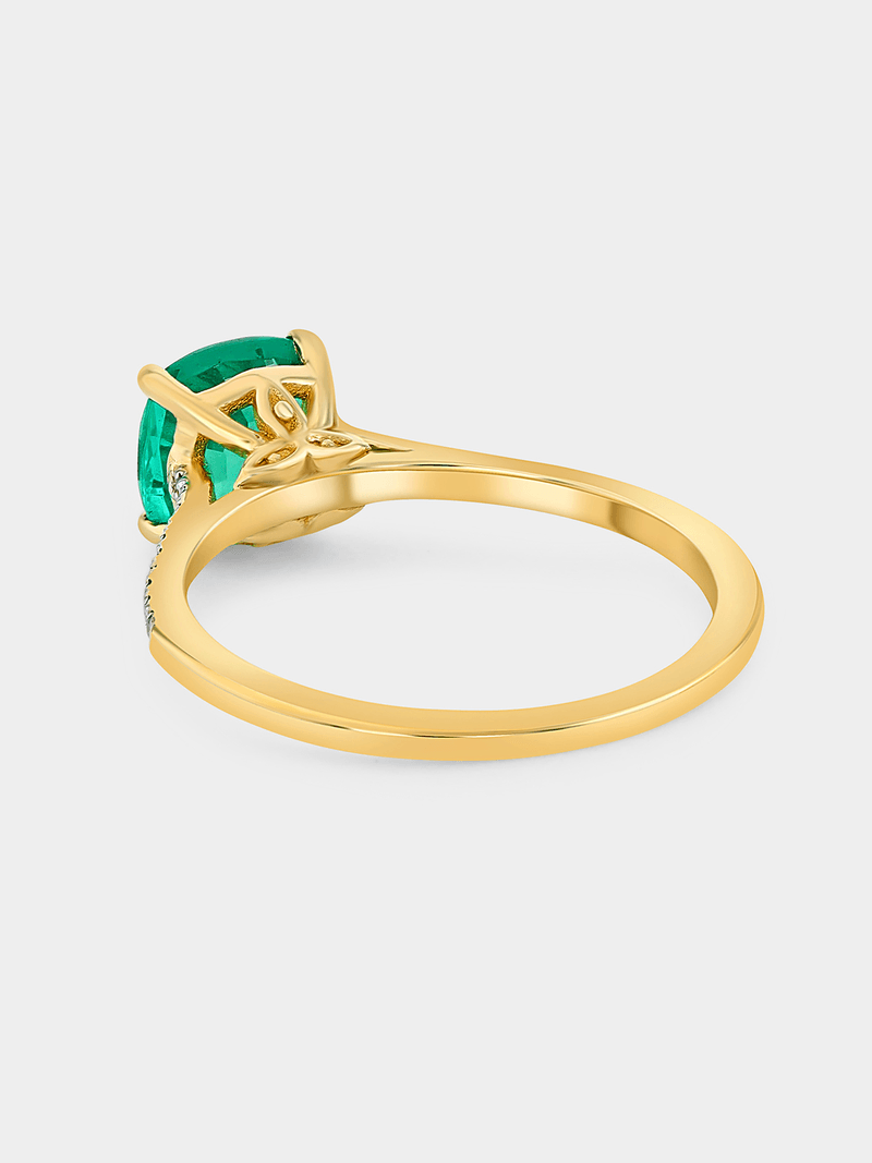 Yellow Gold Lab Grown Emerald & Moissanite Women’s Cushion Ring