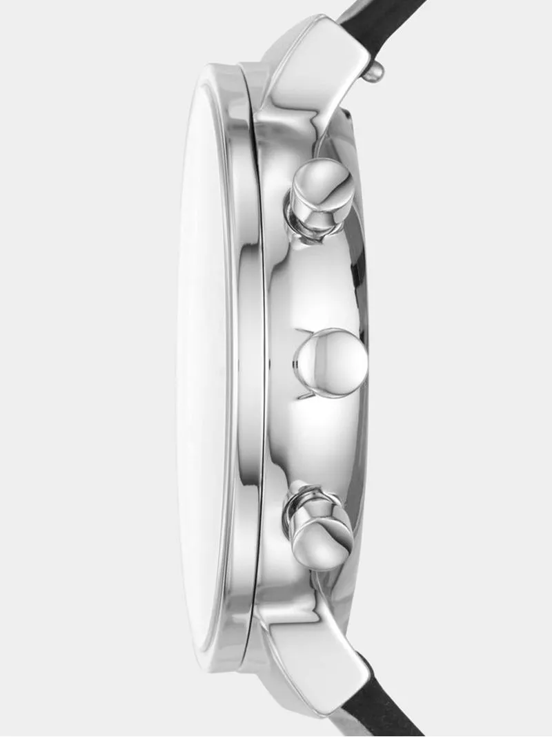 Skagen Men's Ancher Silver Plated Stainless & Black Leather Chronograph Watch