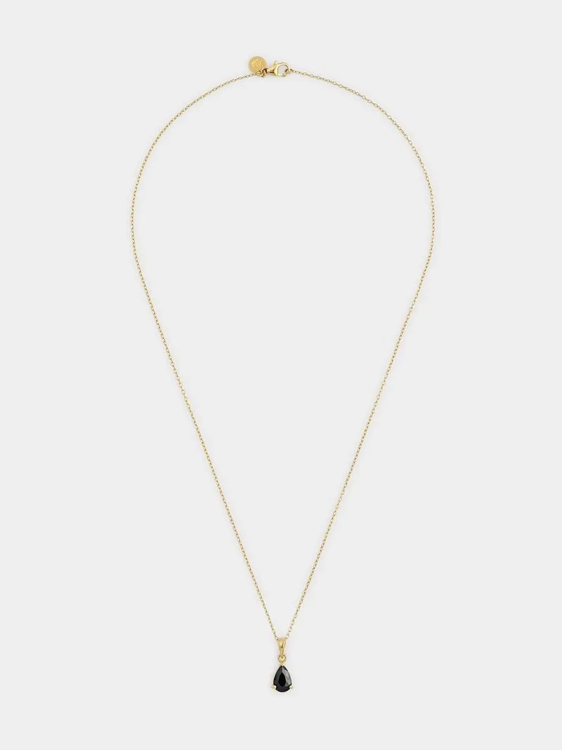Gold Plated Sterling Silver Black Cubic Zirconia Pear Pendant