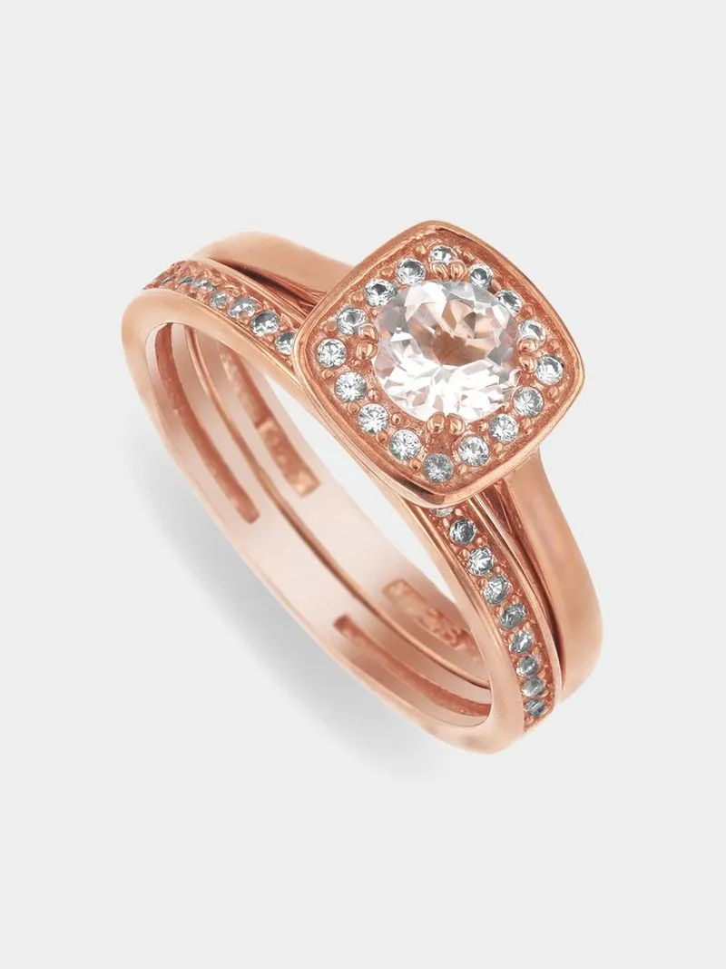 9ct Rose Gold Morganite & Diamond Wedding Set