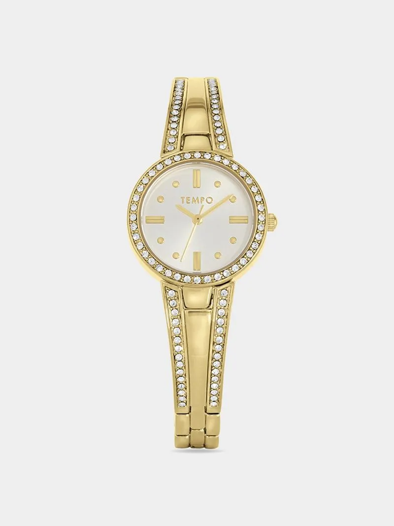 Tempo Woman's Silver Dial Gold Tone Sparkling Bangle Watch