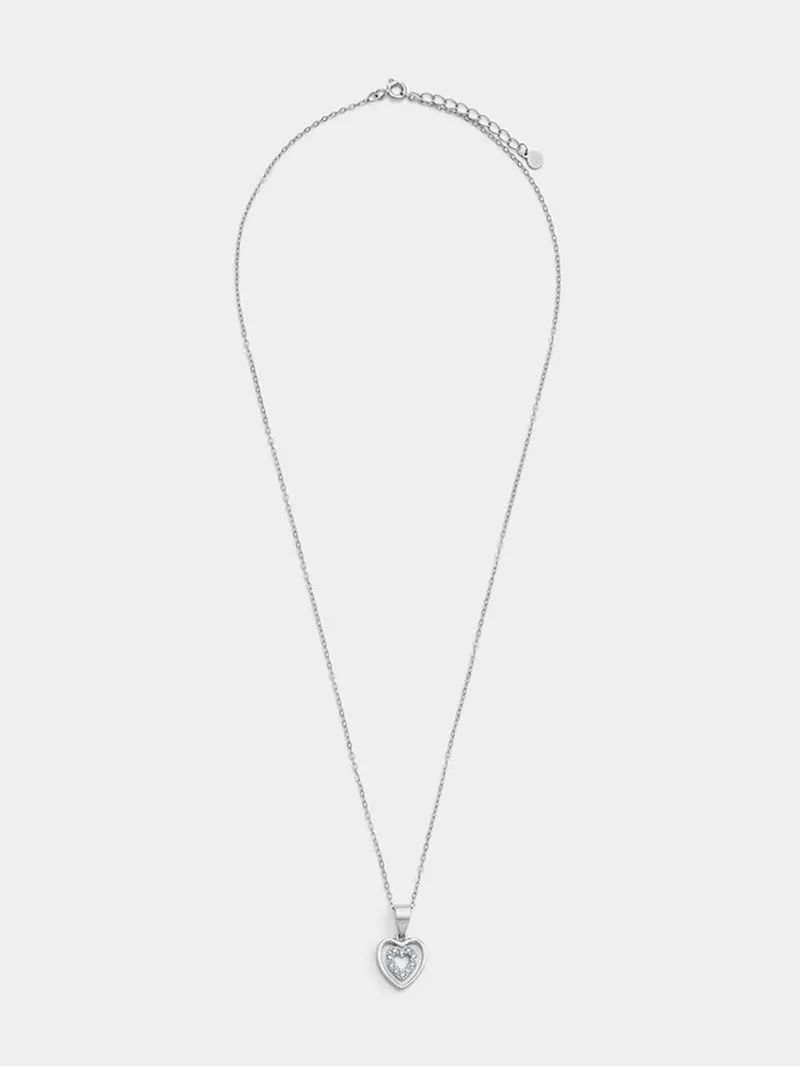 Miss Swiss Sterling Silver Cubic Zirconia Double Heart Pendant Necklace