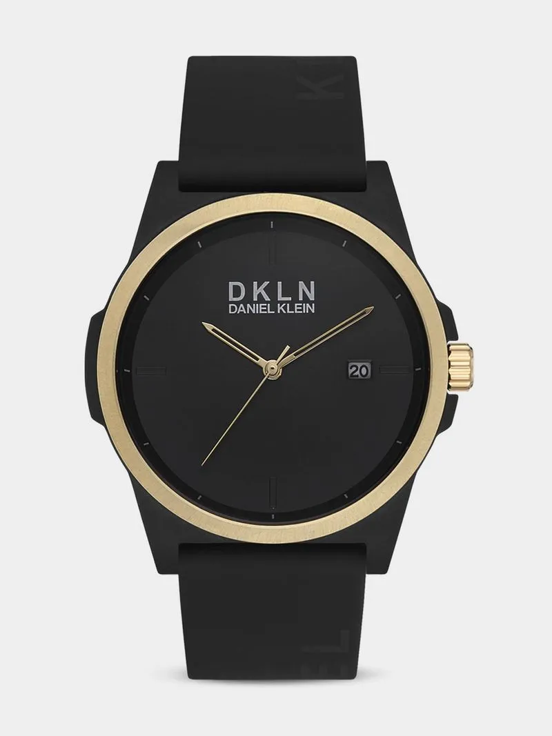 Daniel Klein Gold Plated Black Dial Black Silicone Watch