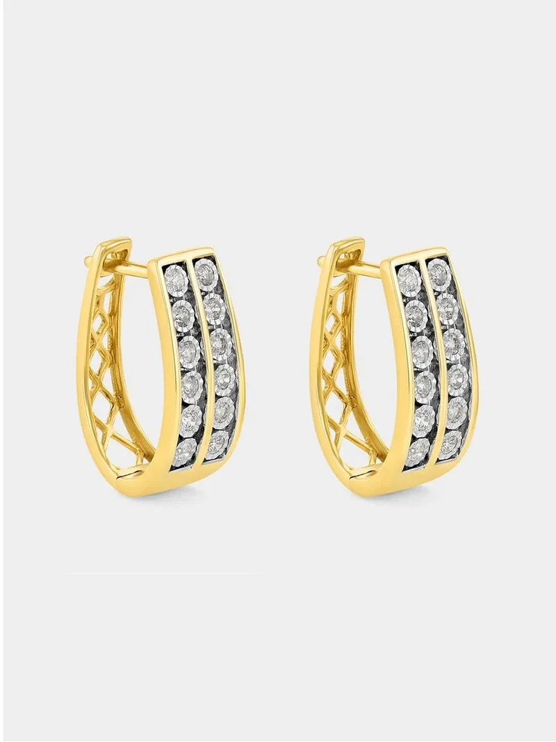 Yellow Gold 0.33ct Diamond Illusion Channel Oval Hoop Earrings