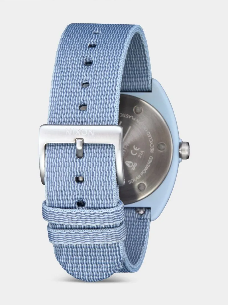 Nixon Women's Light Wave Blue & Grey Solar Fabric Woven Strap Watch