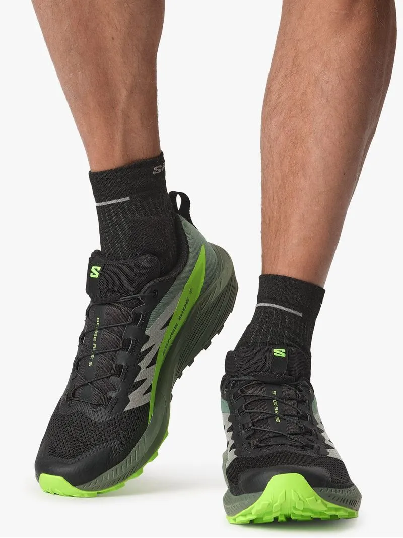 Mens Salomon Sense Ride 5 Black/Green Trail Running Shoes