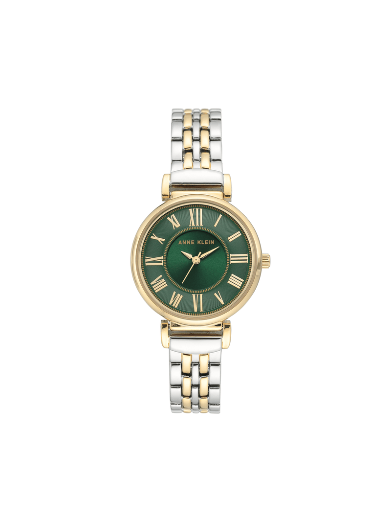 Anne Klein Emerald Green Dial Silver & Gold Tone Bracelet Watch