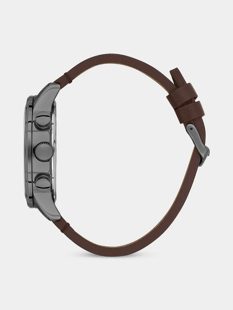 DaDaniel Klein Black Plated Brown Leather Chronographic Watch