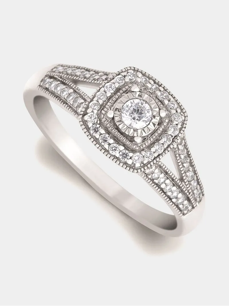 9ct White Gold & 0.25ct Diamond Vintage-Style Ring