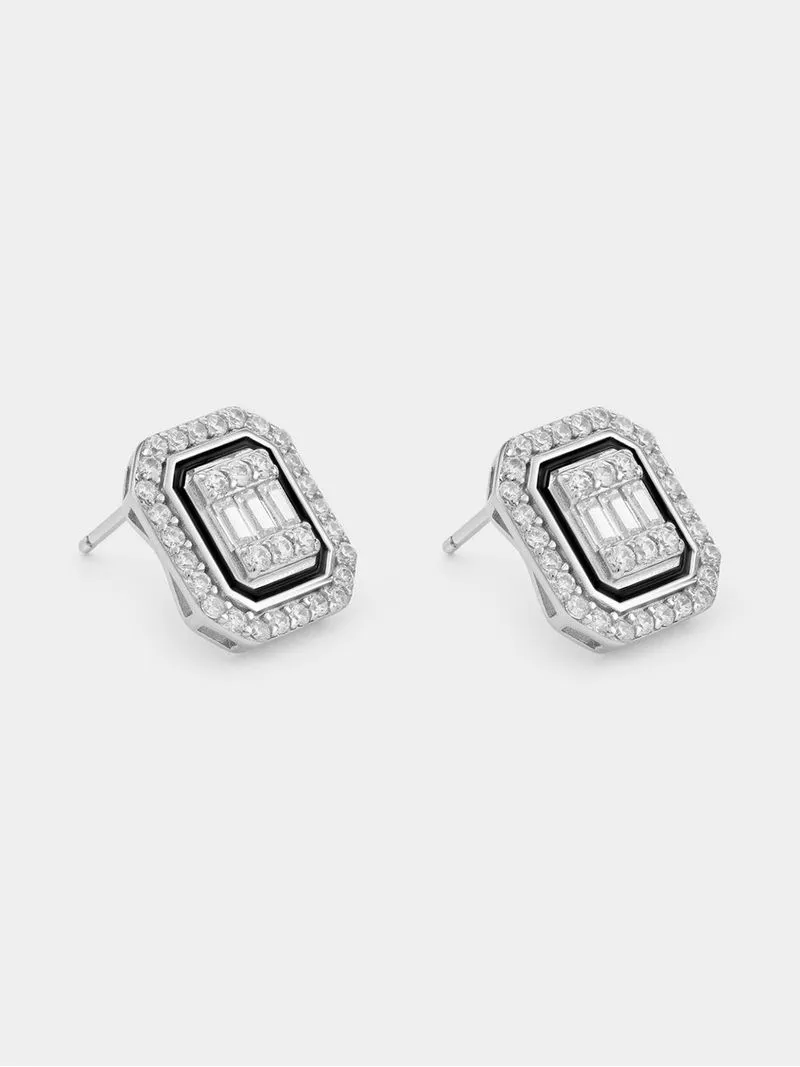Sterling Silver Cubic Zirconia Cushion Cluster Halo Stud Earrings