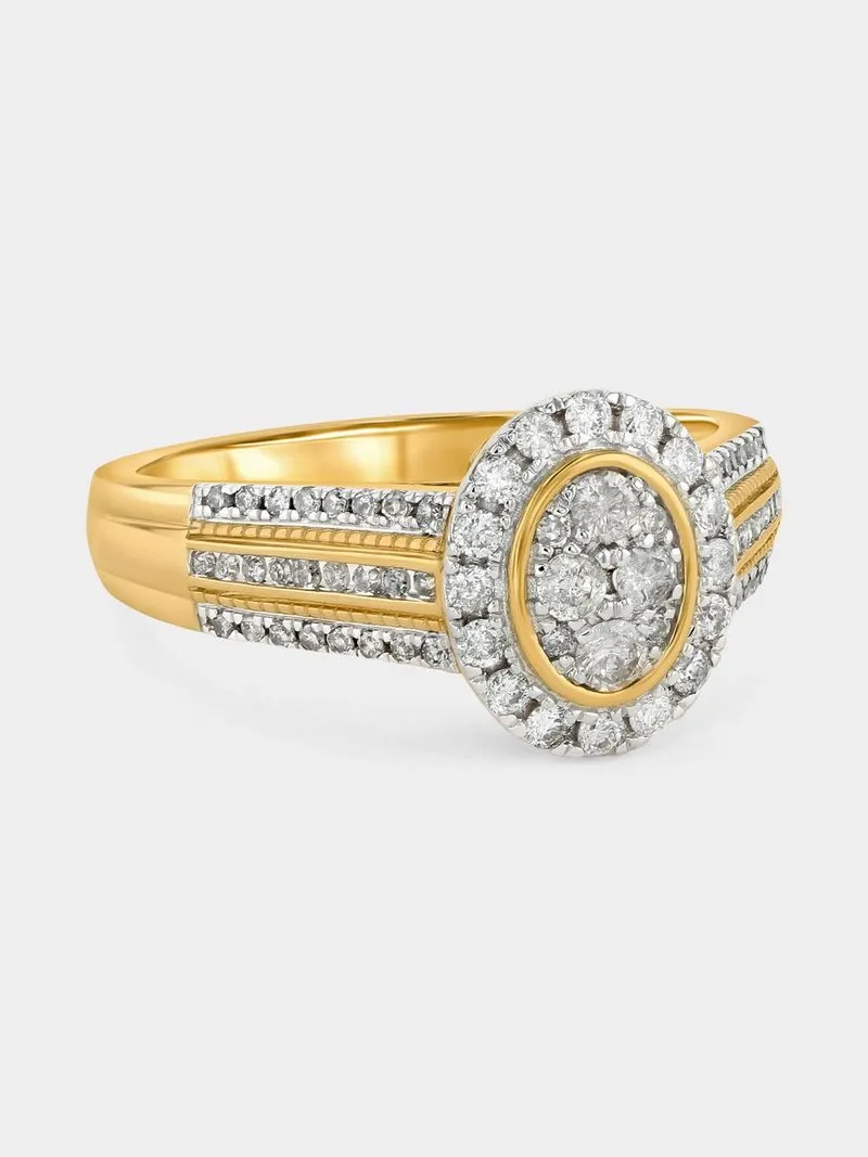 Yellow Gold 0.50ct Diamond Oval Halo Multi-Stone Ring