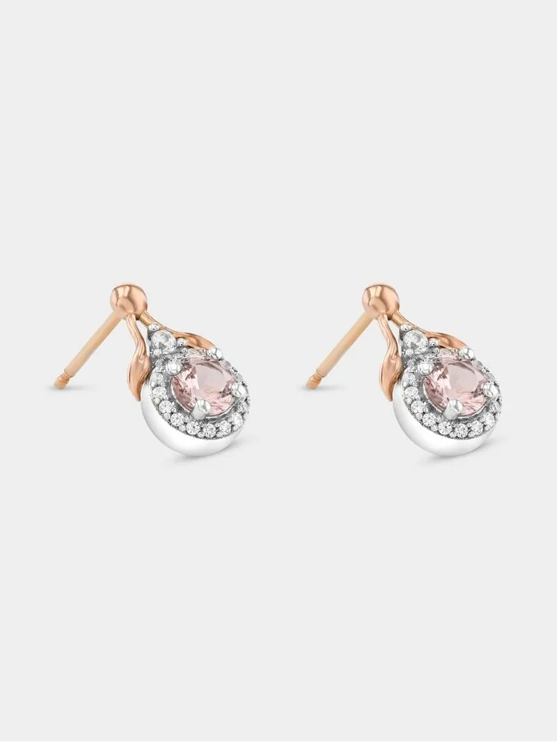 Rose Gold & Sterling Silver Pink Cubic Zirconia Wishbone Stud Earrings