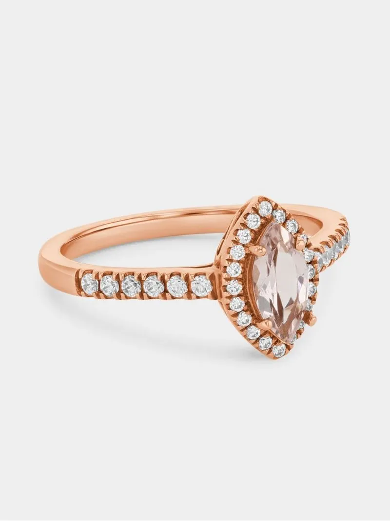Rose Gold 0.25ct Diamond & Pink Morganite Marquise Halo Ring