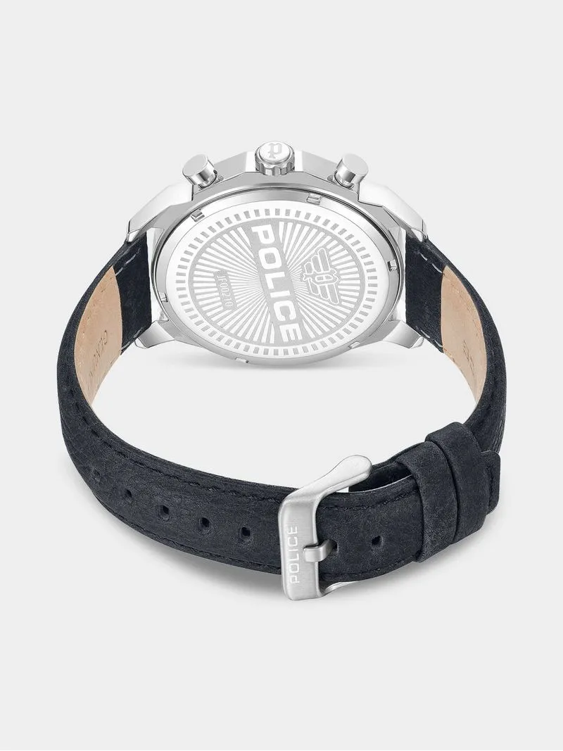 Police Rangy Stainless Steel Cool Grey Dial Grey Leather Watch