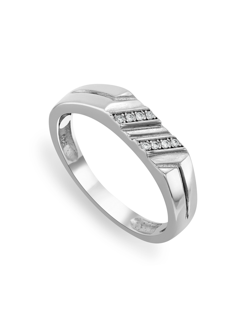 Sterling Silver Multi Cubic Zirconia Men's Flat Top Ring