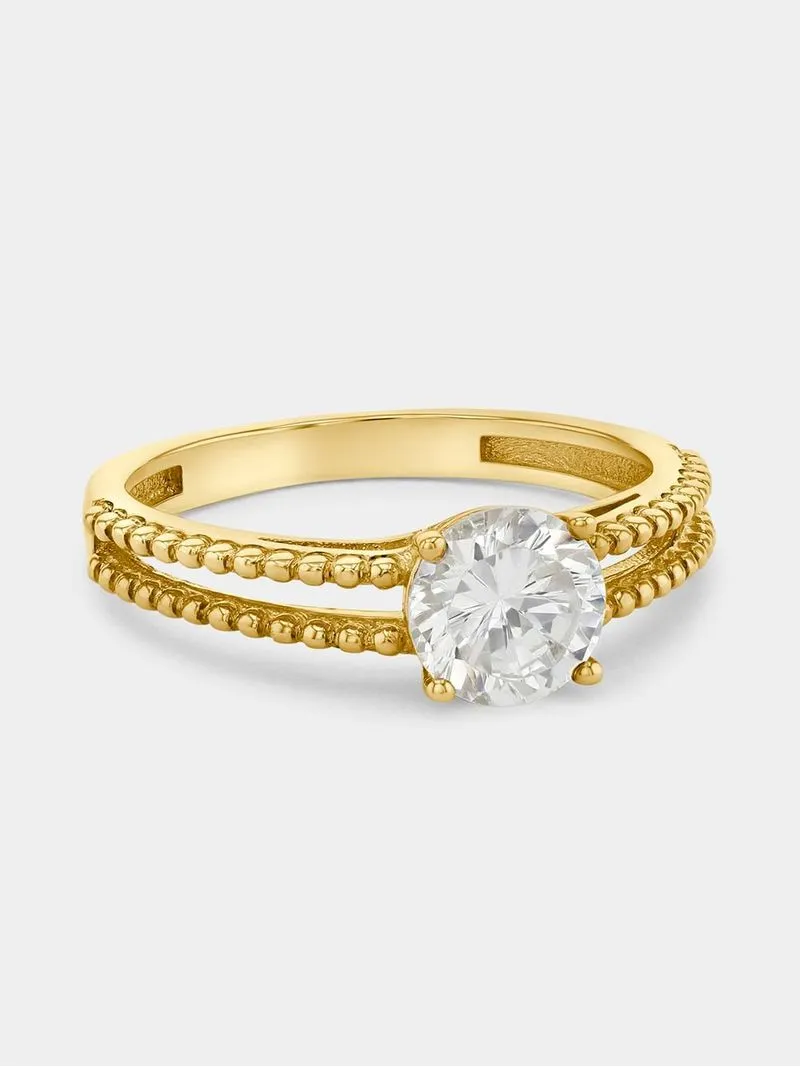 Yellow Gold Cubic Zirconia Round Solitaire Split Ring