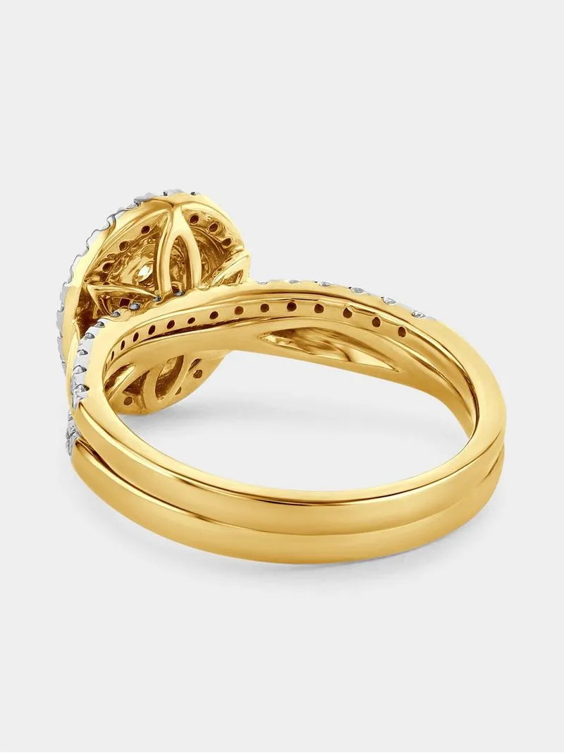 Yellow Gold 0.50ct Diamond Oval Double Halo Crossover Twinset Ring