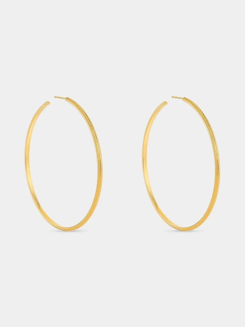 Tempo Jewellery Gold Plated Stainless Steel Textured Skinny Hoop Earrings