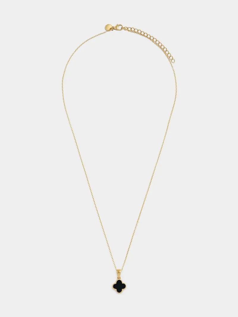 Gold Plated Sterling Silver Black Enamel Clover Pendant