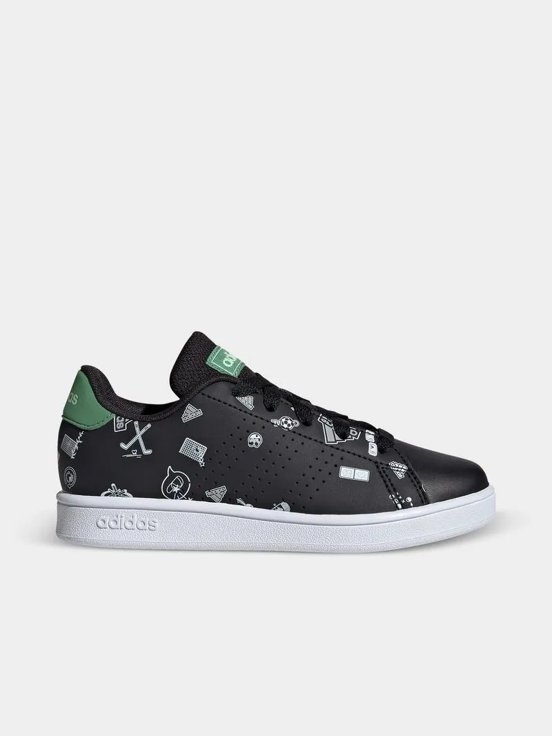 Junior Pre-School adidas Advantage Printed Black/White/Green Shoes