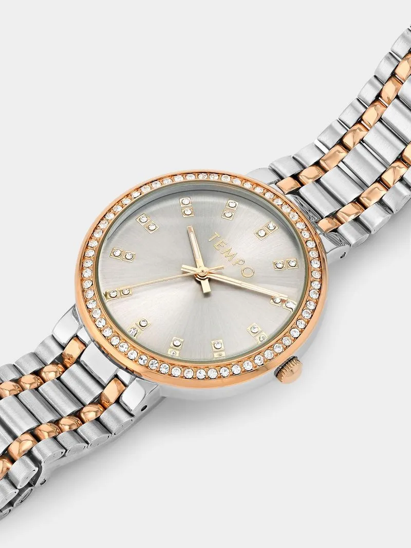 Tempo Rose Plated Smoky Tone Dial Two-Tone Bracelet Watch