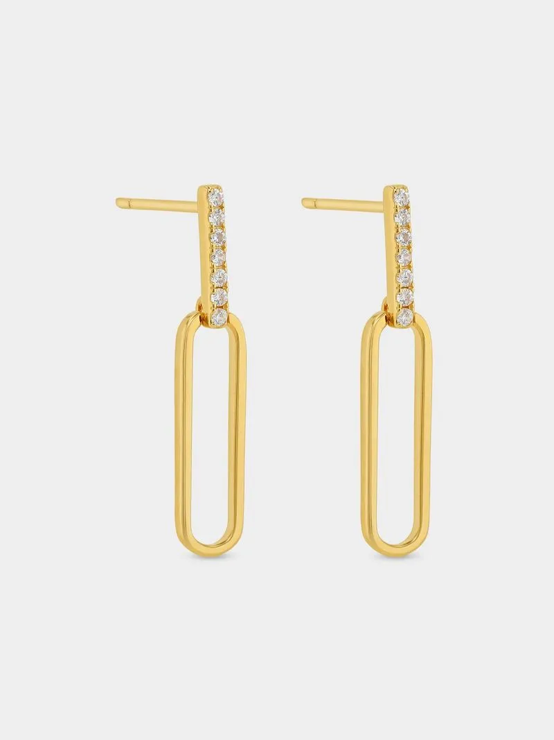 Gold Plated Sterling Silver Cubic Zirconia Paperclip Drop Earrings