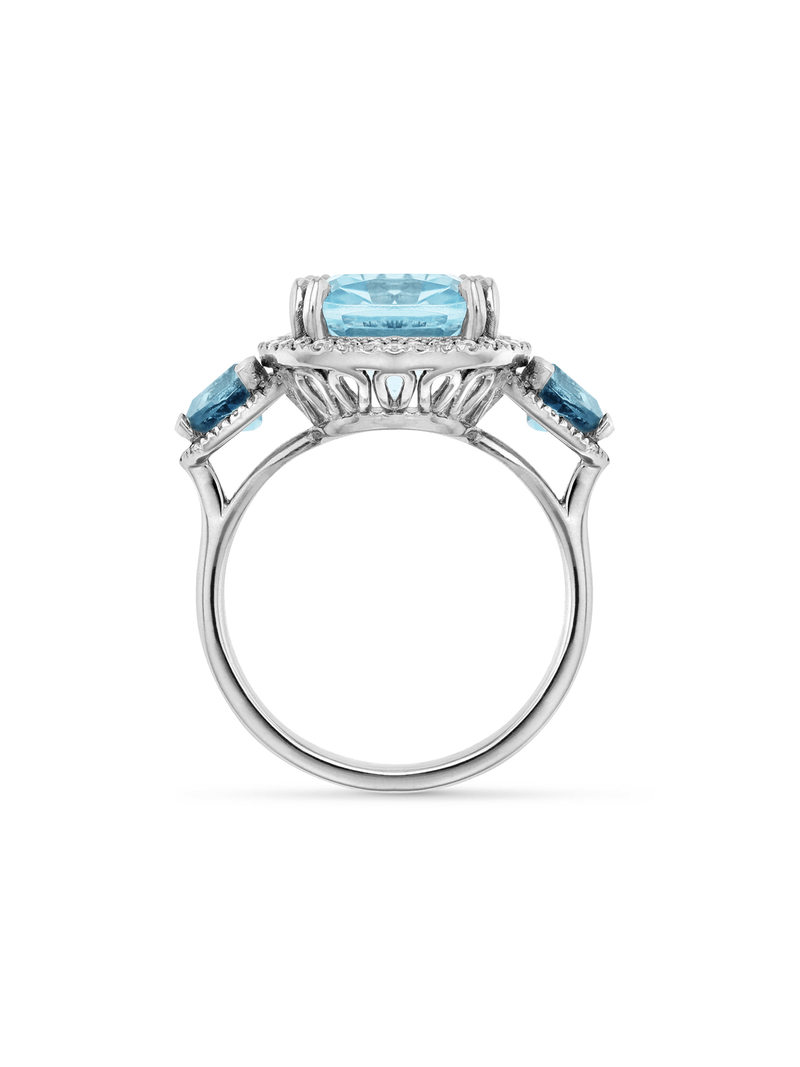 White Gold Diamond & Sky Blue Topaz Trilogy Women’s Ring