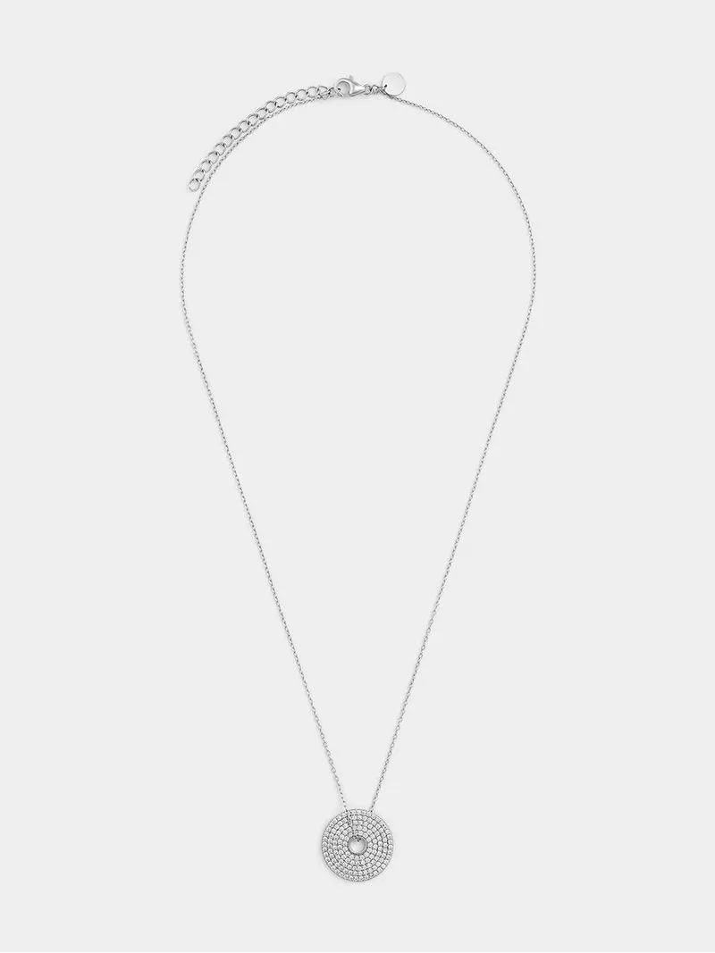 Sterling Silver Cubic Zirconia Pavé Disc Pendant