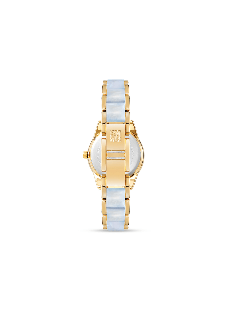 Anne Klein Women's Gold Plated & Light Blue Marble Bracelet Watch