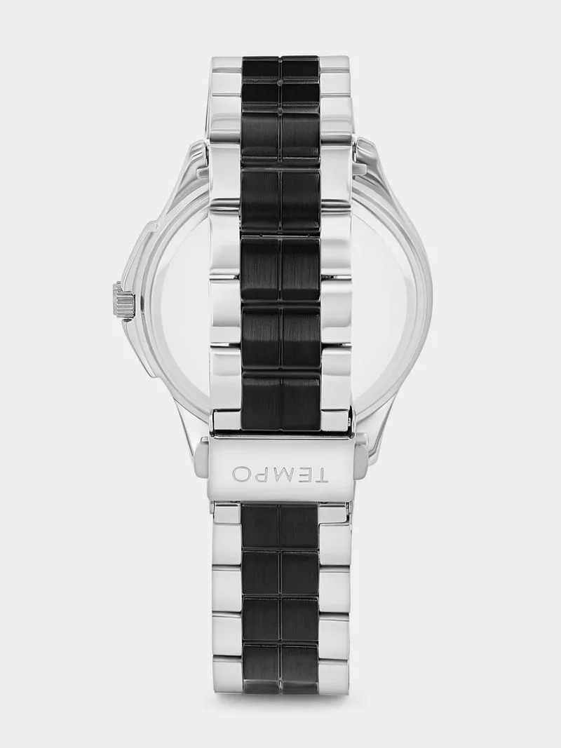 Tempo Gunmetal Plated Black Dial Two-Tone Bracelet Watch