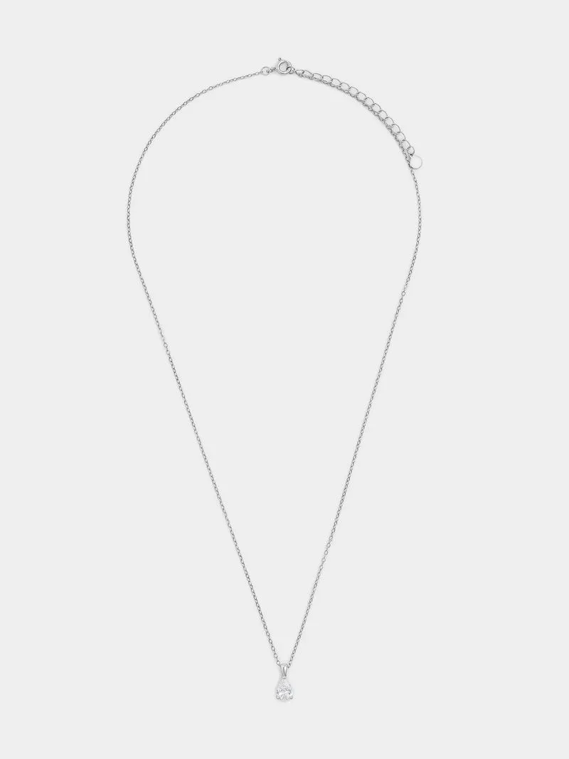 Sterling Silver Cubic Zirconia Pear Solitaire Pendant