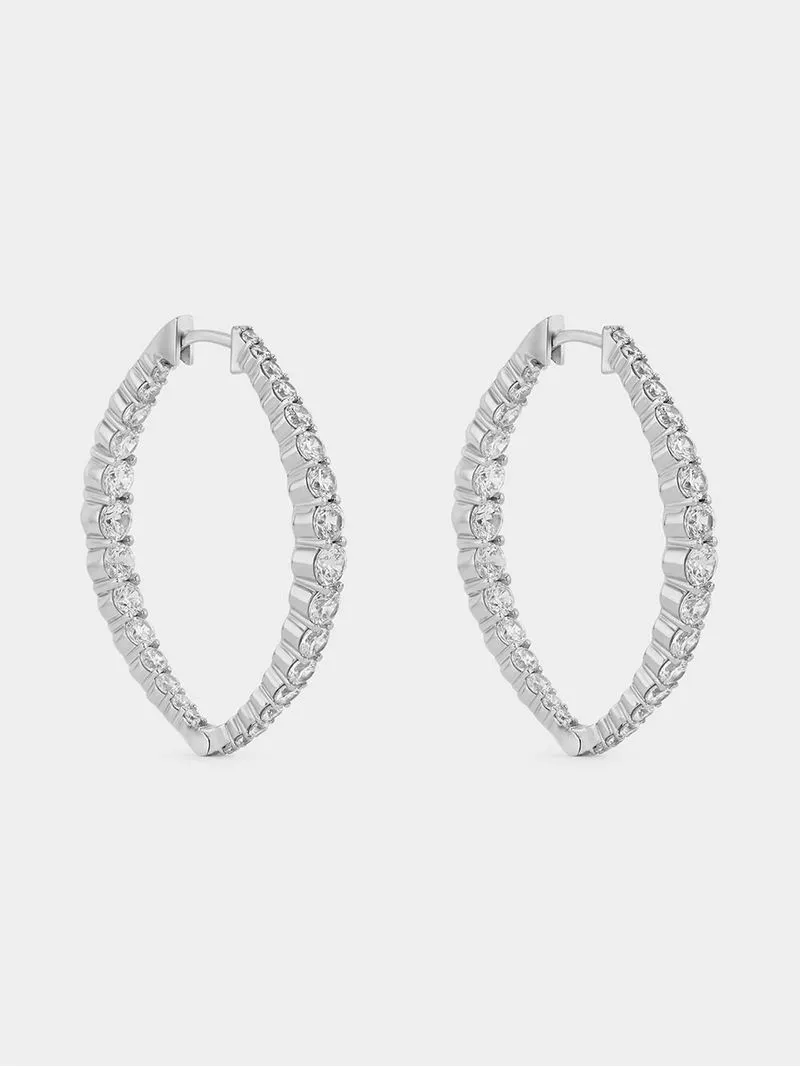 Cheté Sterling Silver Cubic Zirconia Pavé Bling Oval Hoop Earrings