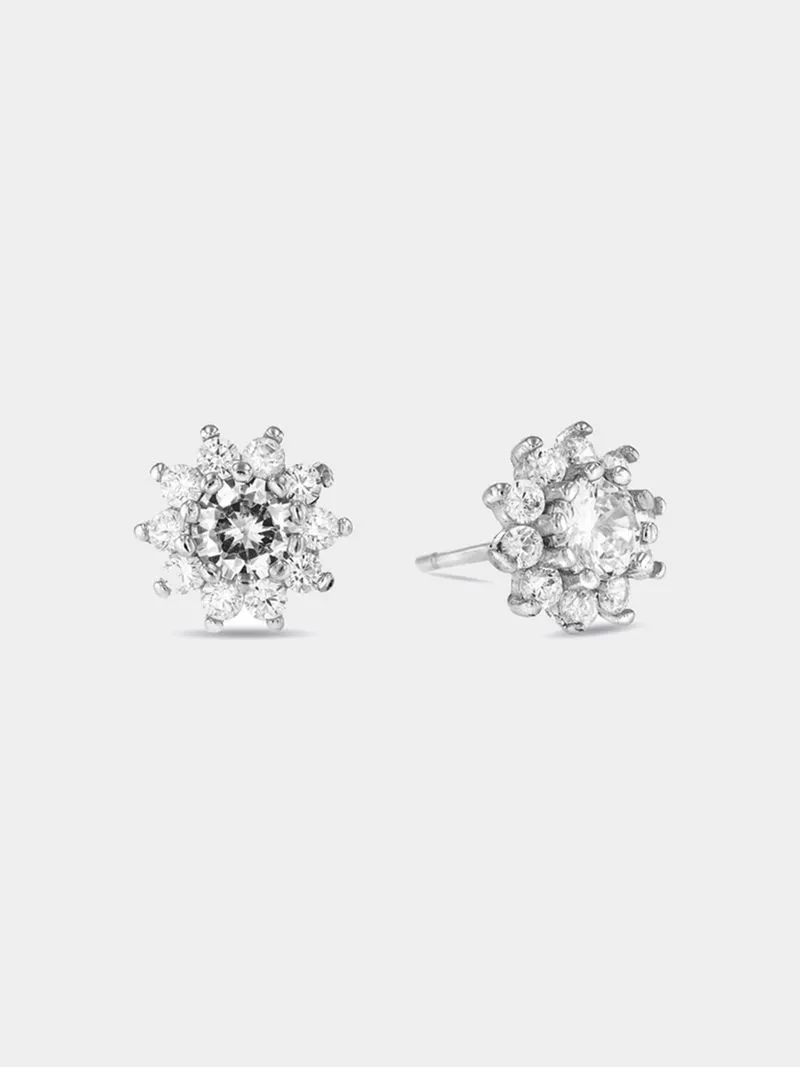 Sterling Silver & Cubic Zirconia Floral Halo Stud Earrings