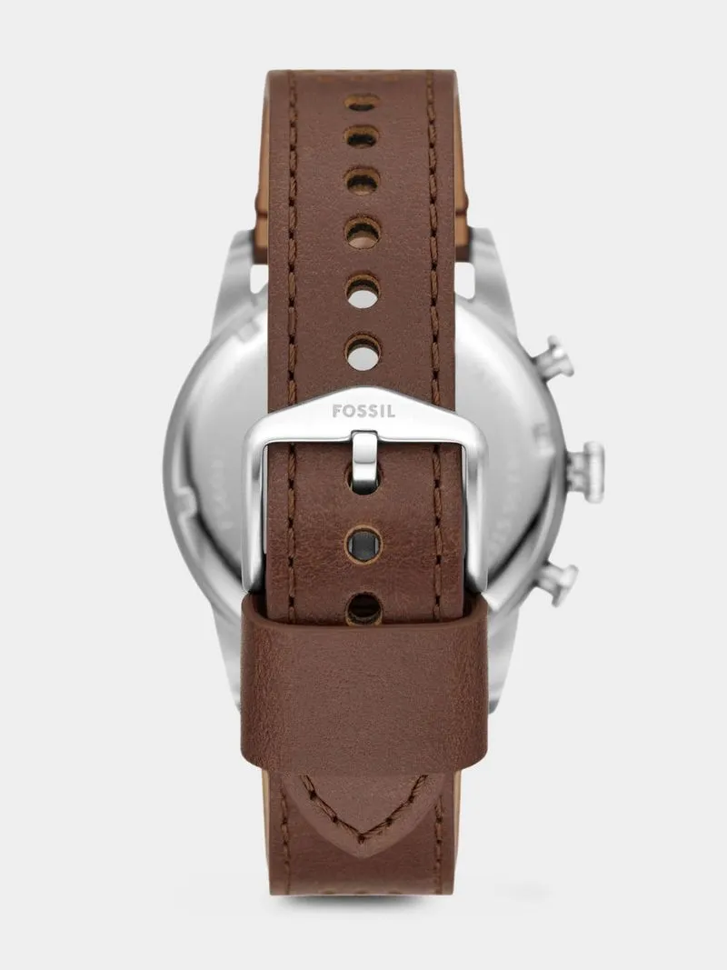 Fossil Sport Tourer Cream Dial Brown Leather Chronograph Watch