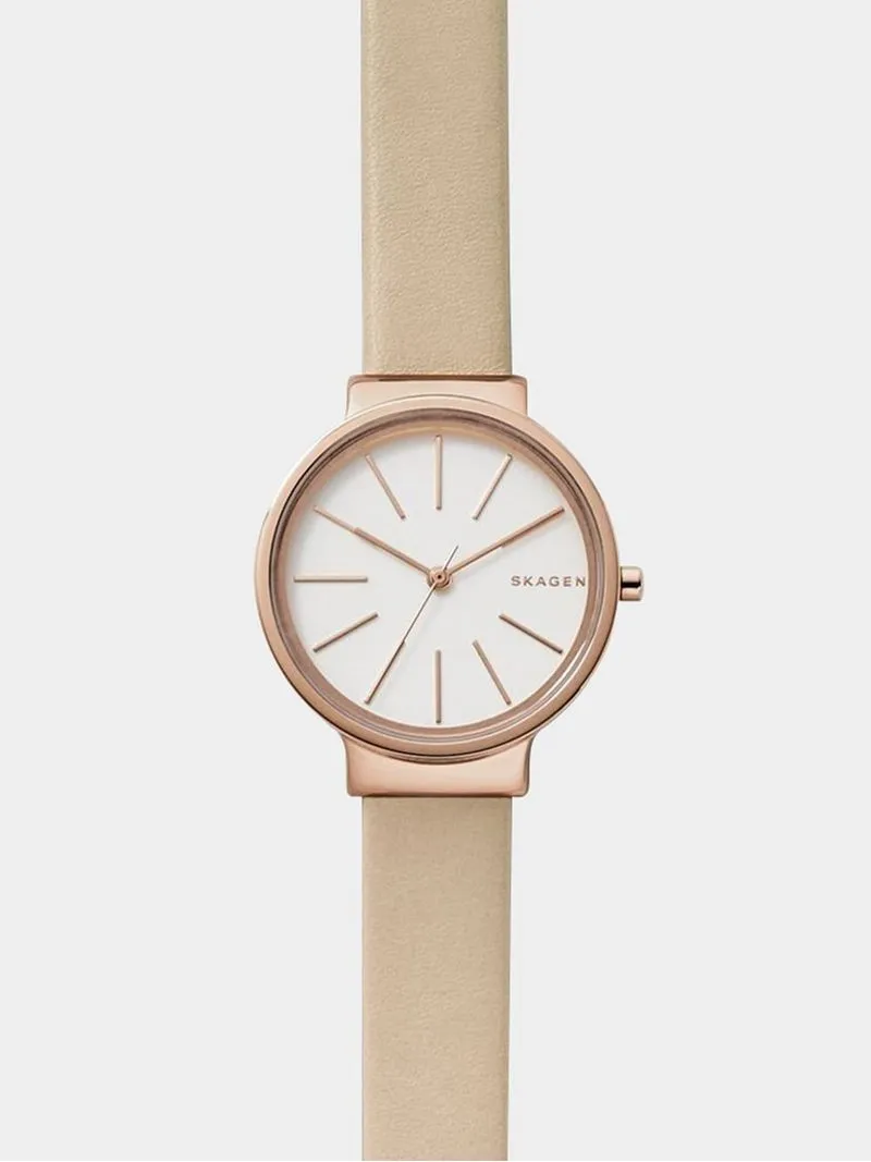 Skagen Women's Ancher Rose Gold Plated Stainless Steel & Beige Leather Watch